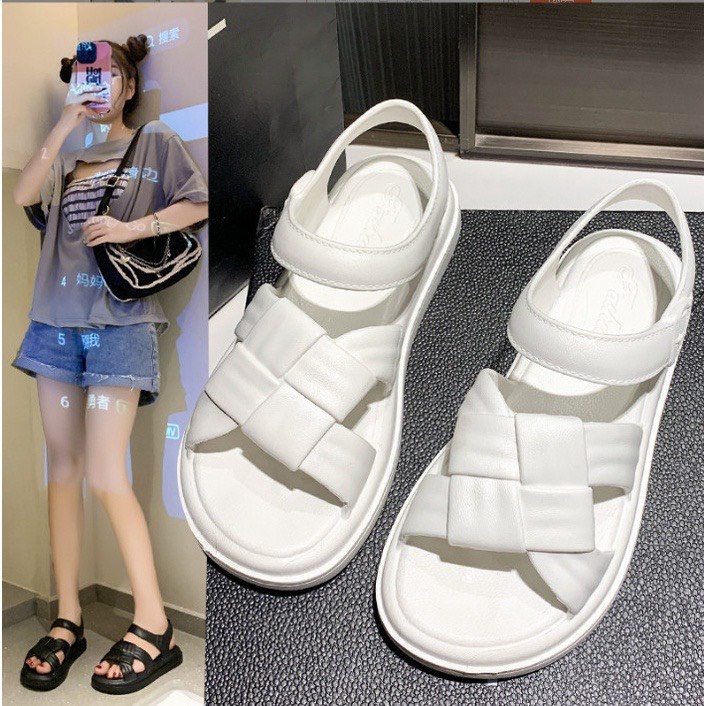 Ulzzang Women's Sandal Cross Knit Straps With Back Straps Going to School, Going Out to the Beach, Summer Hottrend 2023