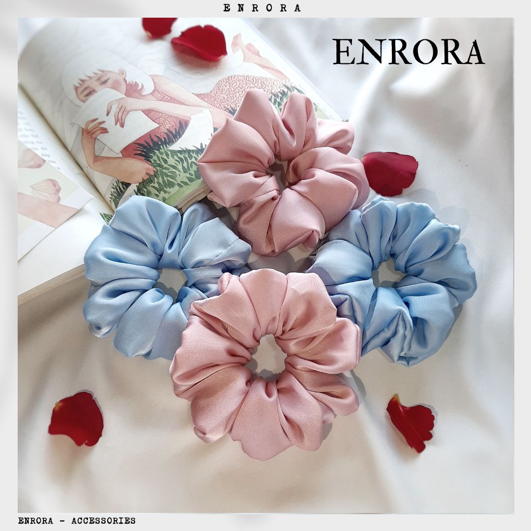 Scrunchies cột tóc vải lụa enrora nhiều màu sắc