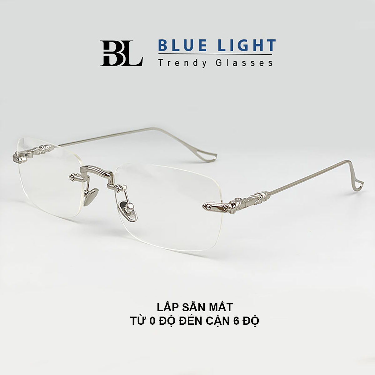 Gọng Kính Cận Kính Giả Cận Nam Nữ Gọng Khoan Mắt Chữ Nhật Không Viền Sang Trọng Thanh Lịch Cứng Cáp - BLUE LIGHT