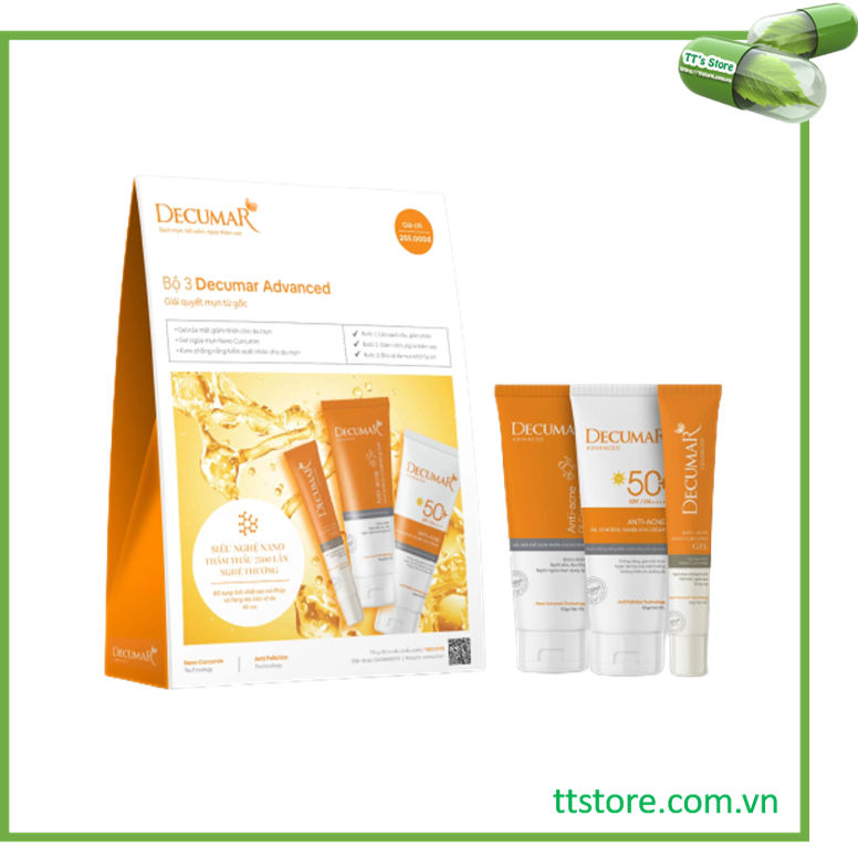 [HCM][NEW] Combo 3 DECUMAR ADVANCED [Gel ngừa mụn gel rửa mặt kiềm nhờn kem chống nắng] (Decuma advance)