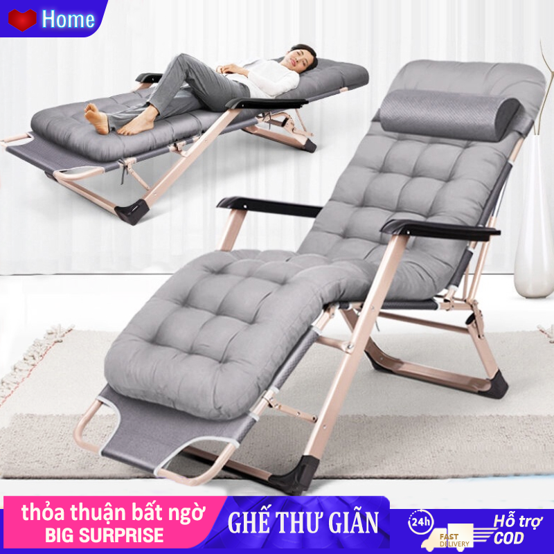 HOME Ghế thư giãn - ghế lười có thể gấp thành giường Ghế thư giãn gấp gọn kèm nệm cao cấp và gối