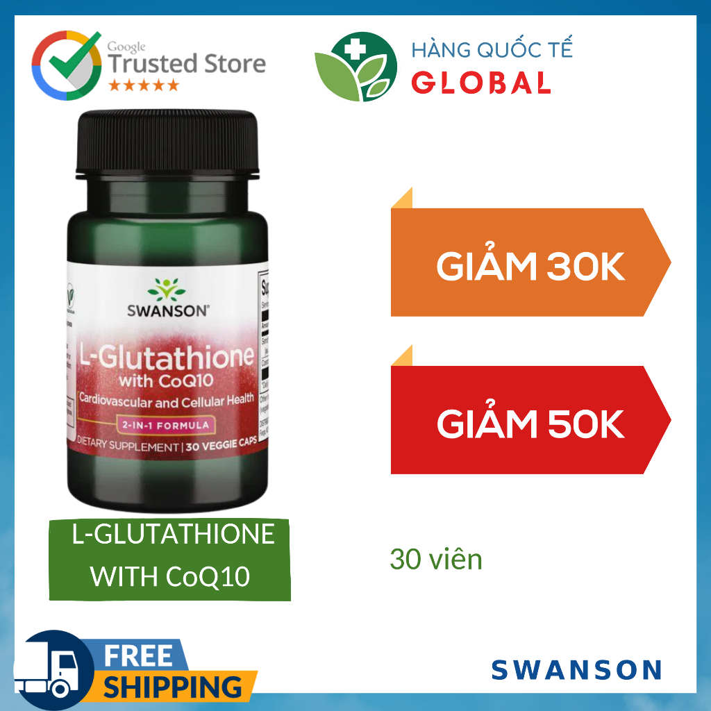 l-glutathione coq10 swanson Hàng Quốc Tế] WITH 30 viên Hỗ trợ sức khỏe tim mạch và tế bào cho người lớn Setria® Glutathione 30 Viên - Lazada APLB Glutatión Niacinamida Crema