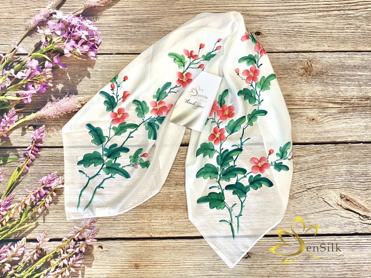 무궁화 Silk Painting – Lụa Tơ Tằm Vẽ Mugunghwa Hàn Quốc - Quà tặng người nước ngoài - Vietnam Gift 100% Silk 75x75cm - Bao Loc Silk made by SenSilk