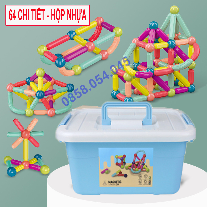 [HỘP ĐỰNG NHỰA] Đồ chơi Xếp Hình Nam Châm, ghép hình nam châm thông minh bộ 25,36,42,64 chi tiết hàng loại 1
