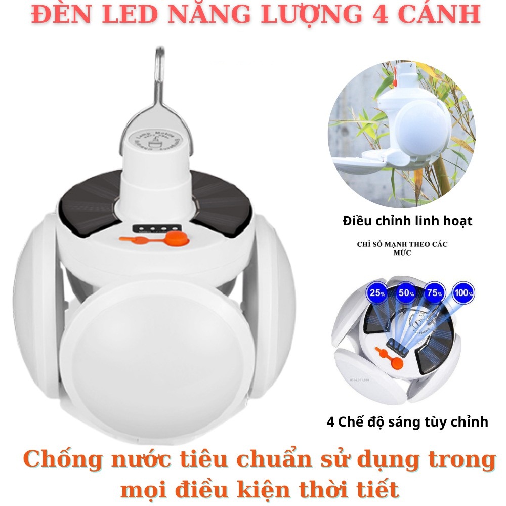 Bóng đèn tích điện năng lượng mặt trời 4 Cánh- 5 bóng ánh sáng trắng | BẢO HÀNH 12 THÁNG
