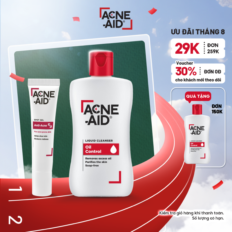 Combo sữa rửa mặt acne-aid liquid cleanser 100ml và gel chấm mụn spot gel anti-acne 10g