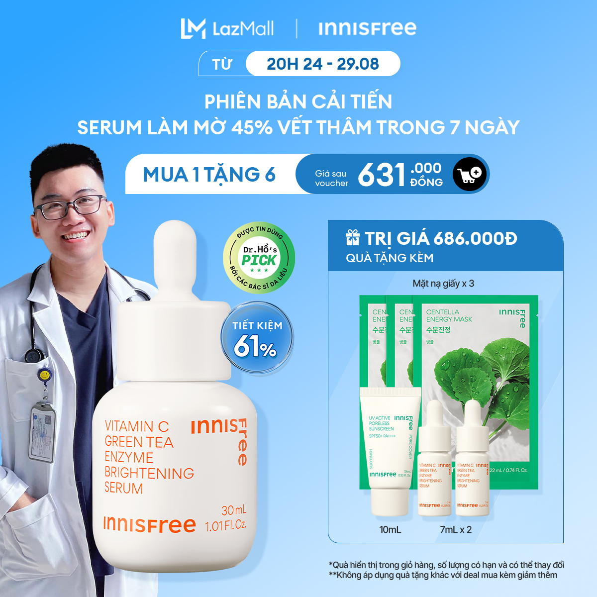 Serum viên nang Vitamin C siêu sáng da INNISFREE Vitamin C Green Tea Enzyme Brightening Serum