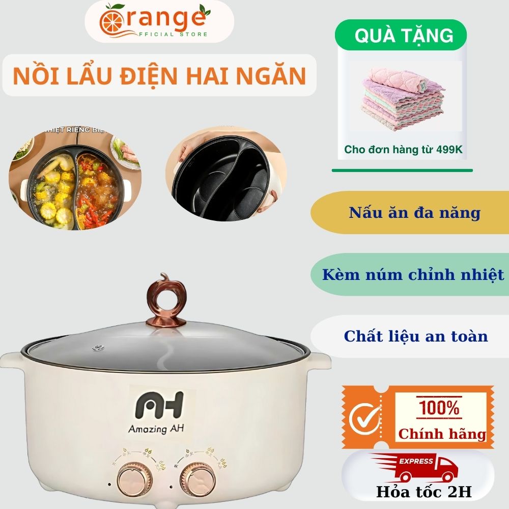Nồi lẩu điện 2 ngăn đa năng, dung tích lớn cho gia đình 4-6 người, nồi lẩu hai ngăn có vách ngăn điều khiển kép