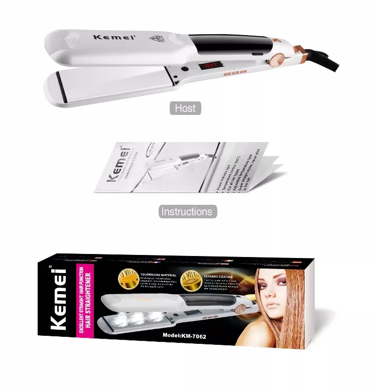 Máy Duỗi Hơi Nước Giúp Mềm Suông Tóc Kemei KM - 7062 Có Chỉnh Nhiệt
