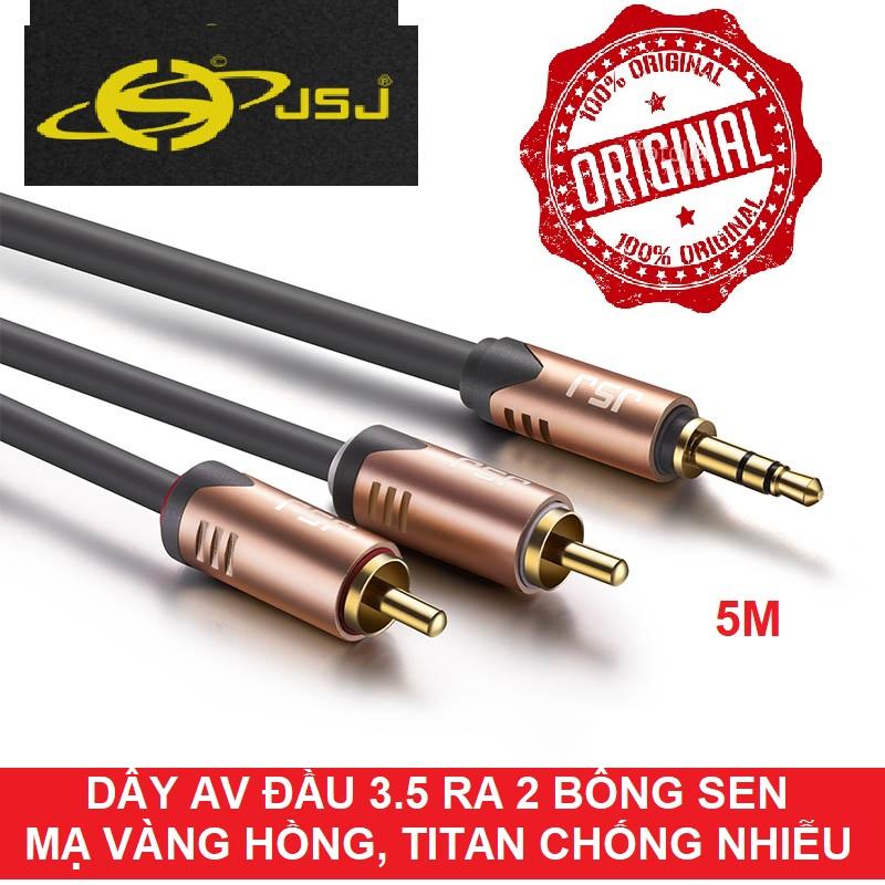 Dây cáp loa av đầu 3.5 ra 2 đầu bông sen av dài 5m hiệu jsj chống nhiễu gấp 4 lần