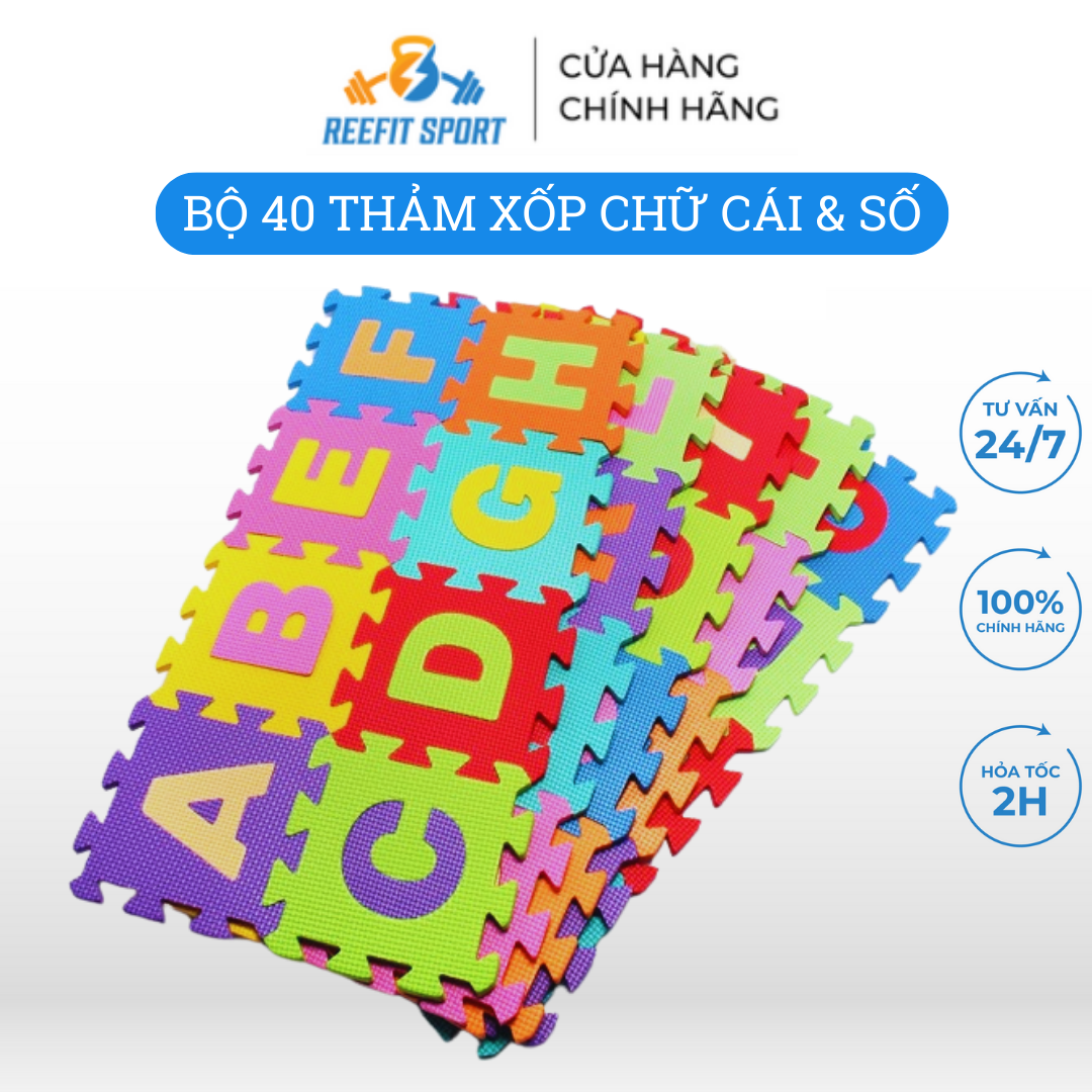 Bộ 40 Miếng Thảm Xốp Mềm Lót Sàn Ghép Chữ Cái Số Và Phép Tính Cho Bé