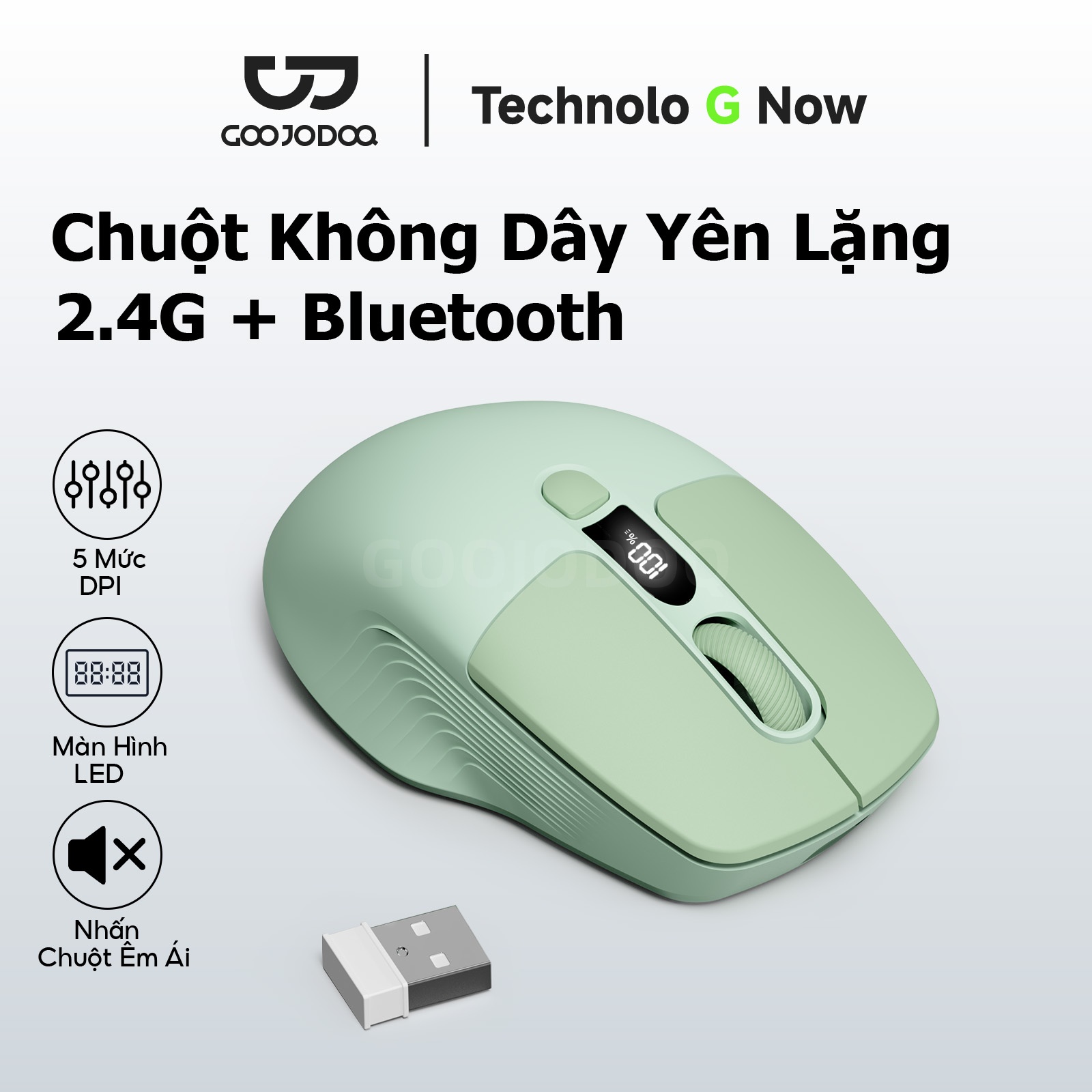 Chuột không dây bluetooth GOOJODOQ 2.4GHz & Bluetooth,800-1600DPI,3 chế độ kết nối,chuột không ồn công thái học cho Windows OS Android