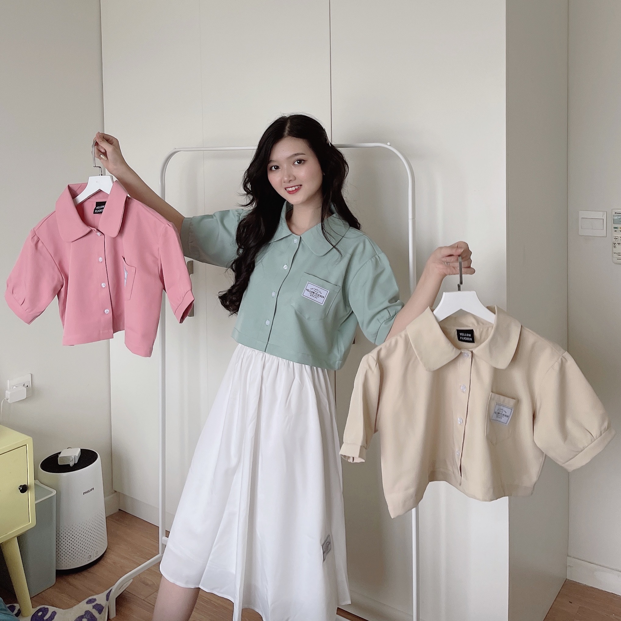 Áo croptop somi cổ sen yellow flicker freesize