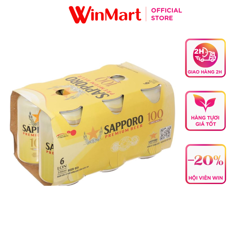 [Siêu thị WinMart] - Lốc 6 lon bia Sapporo 100 lon 330ml