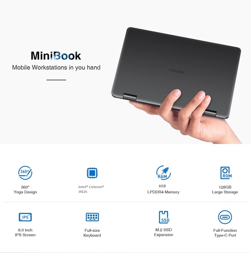 Mini Laptop Chuwi MiniBook J4120 12GB 128GB EMMC màn hình 8 inch Full HD