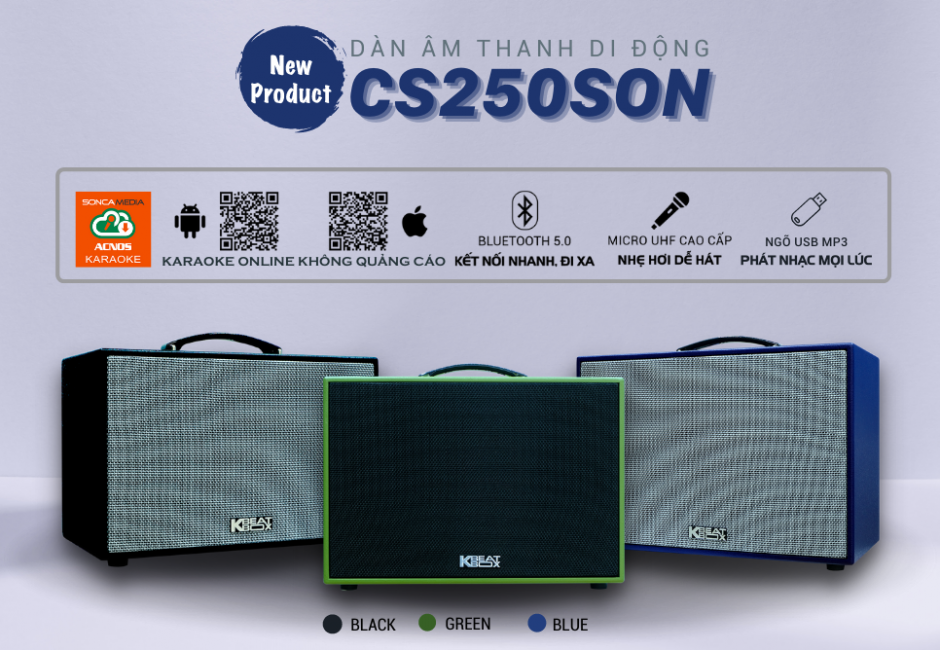 Loa Karaoke mini xách tay ACNOS CS250SON (Loa 2 đường tiếng, 1 loa bass 25cm, 1 loa treble, thùng gỗ sơn chống trầy, kèm 2 micro karaoke chuyên nghiệp)