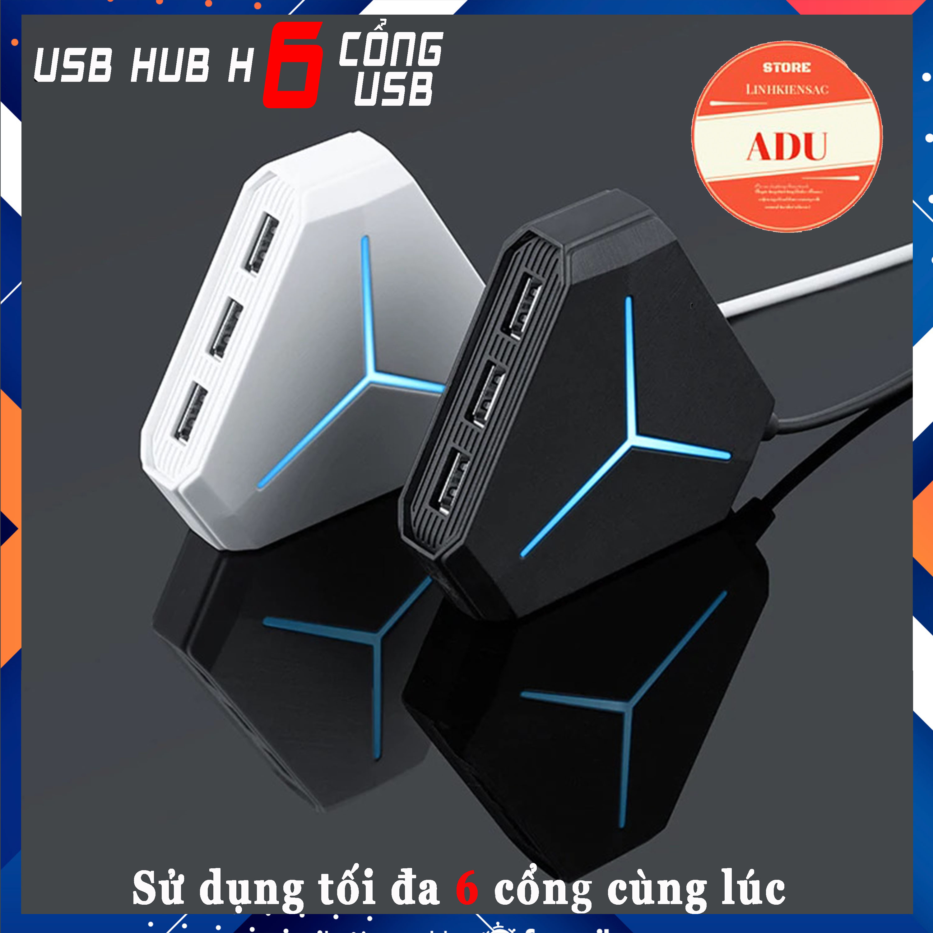 Bộ Chia 6 Cổng USB, USB Hub 2.0/ 3.0 Tiện Dụng Hình Lục Giác Có Đèn Led Báo Hiệu