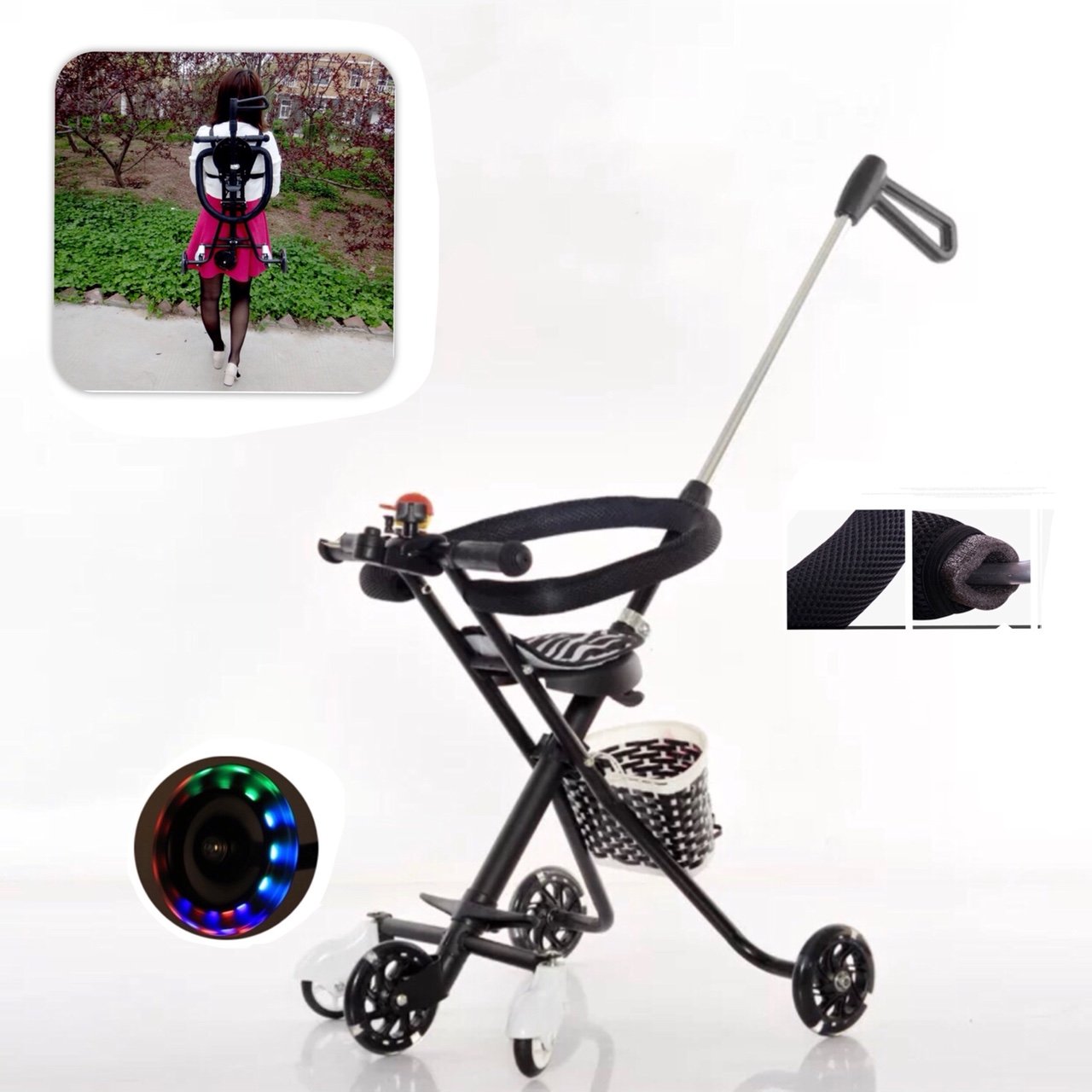 [CAO CẤP] Xe Đẩy 5 Bánh Xe Có Tay Cầm Cho Bé Gấp Gọn Được,Bánh Xe Phát Sáng.Xe Đẩy Trẻ Em Đi Du Lịch Thoáng Mát Cho Bé Có 5 Bánh Có Giỏ Để Đồ. Chính Hãng.Độ Tuổi Phù Hợp: 0 - 36 tháng