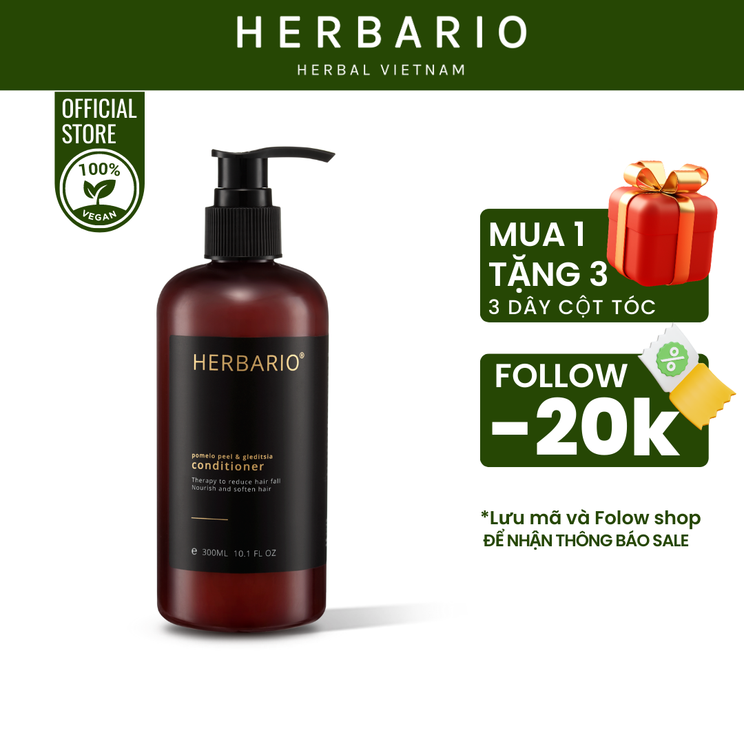 Dầu xả vỏ bưởi và bồ kết siêu mượt tóc, ngăn rụng tóc Herbario 300ml dầu xả bưởi giúp tóc suôn mượt chắc khỏe