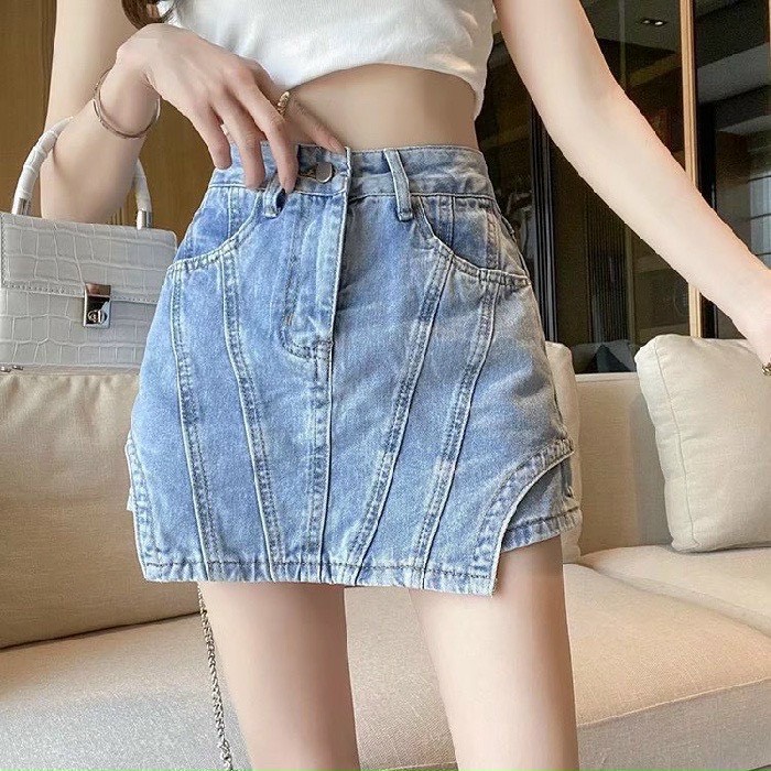 Quần nữ giả váy JEAN kaki vạt xéo Quảng Châu cao cấp