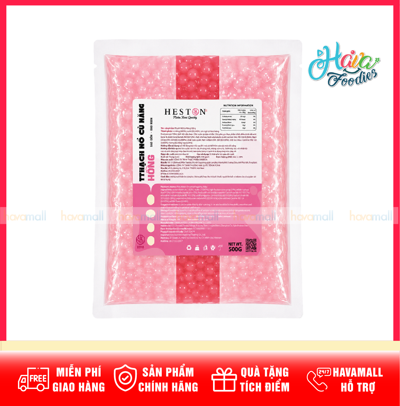 Thạch Nổ Củ Năng Heston 500g – Popping Boba with Water Chestnut
