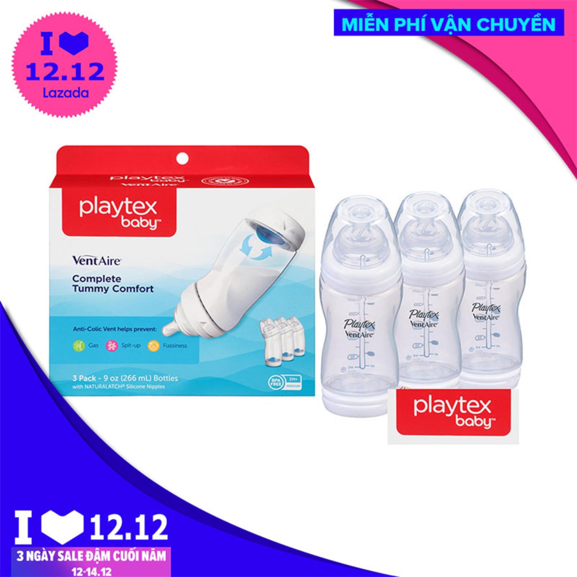 Bộ 3 Bình Sữa Playtex Nghiêng Cổ Rộng 266Ml