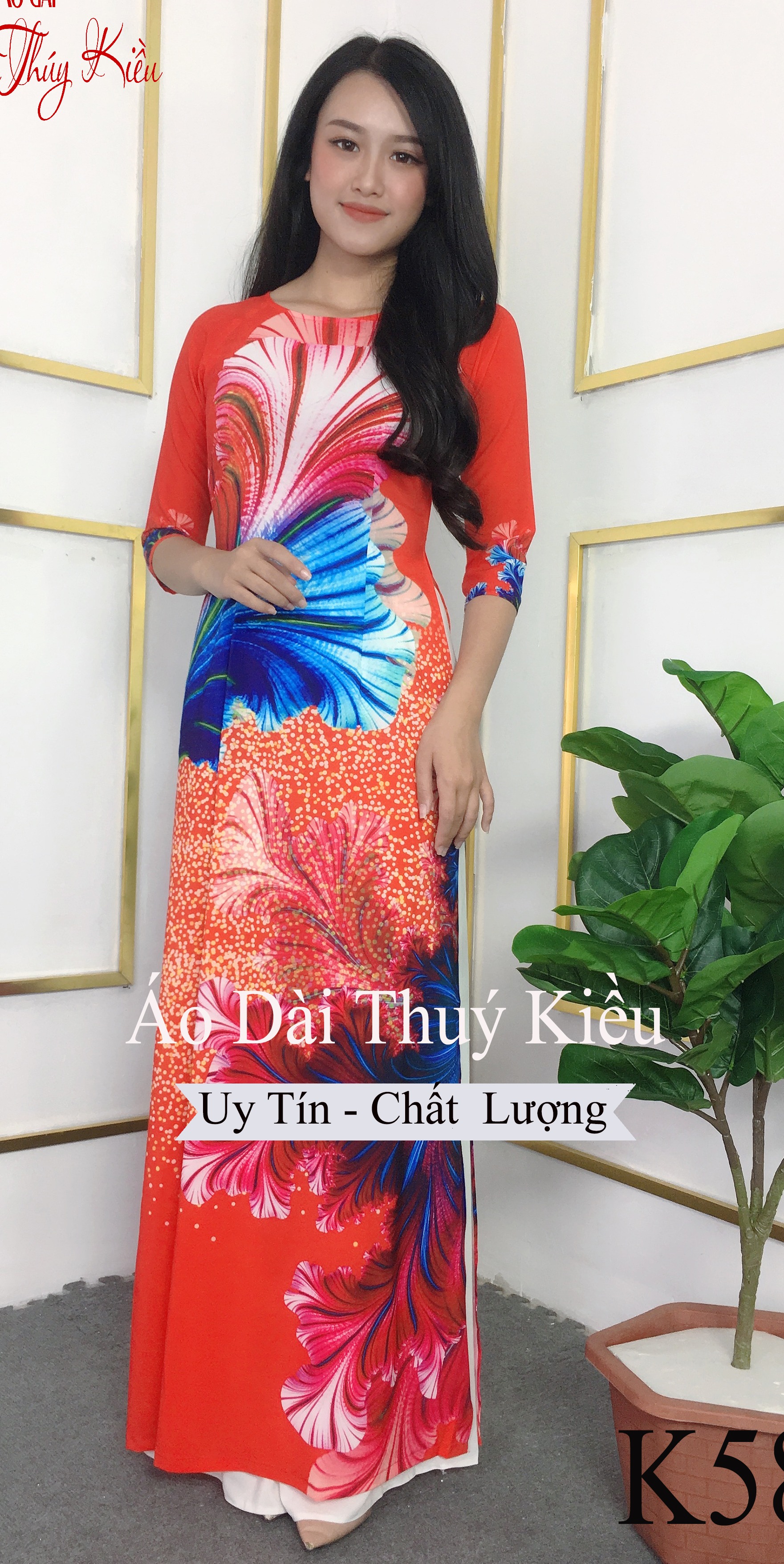 Áo dài truyền thống thiết kế may sẵn tết cách tân nữ nền đỏ K58 Thúy Kiều mềm mại co giãn áo dài giá rẻ