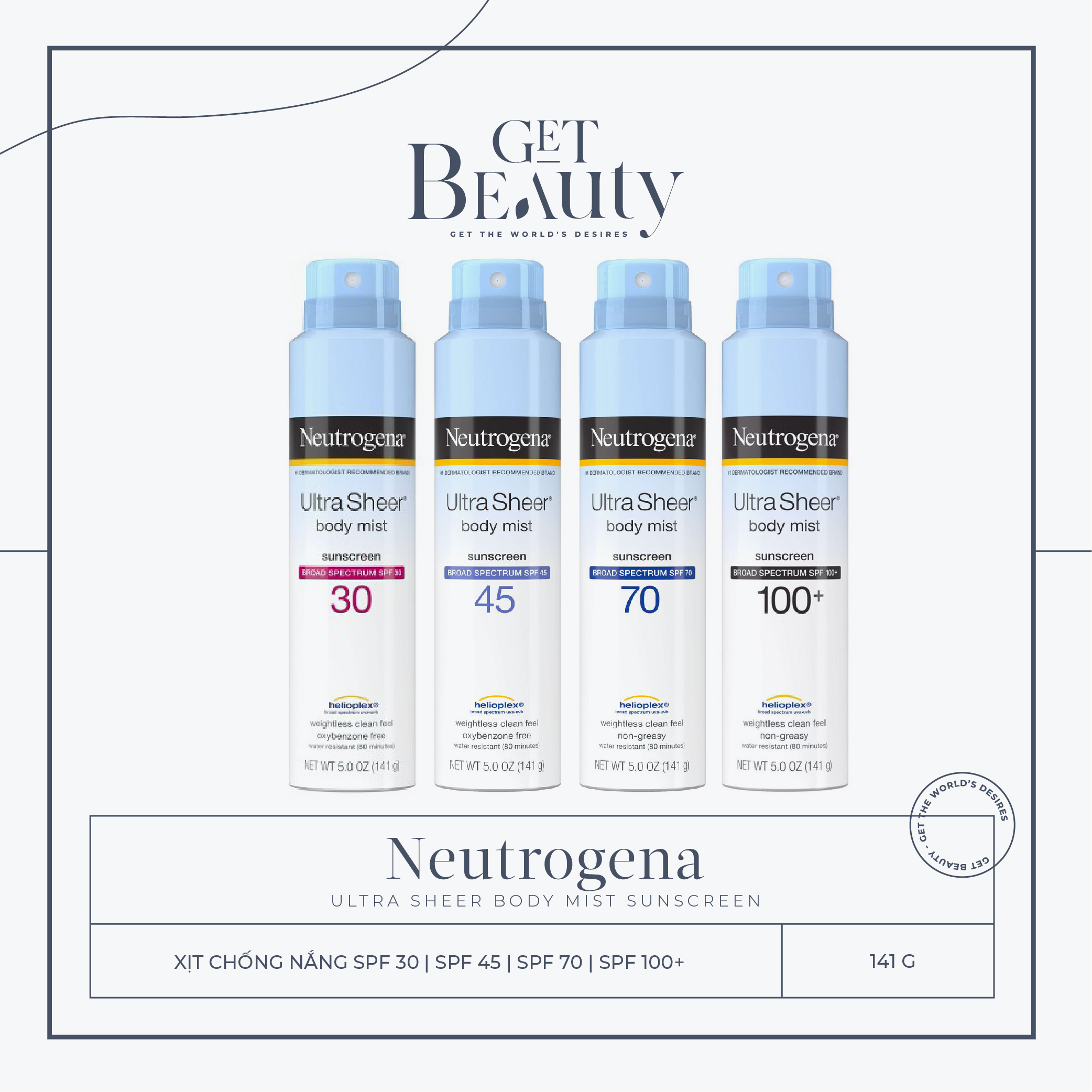 Xịt chống nắng neutrogena ultra sheer body mist sunscreen 141g spf 100 | spf 70