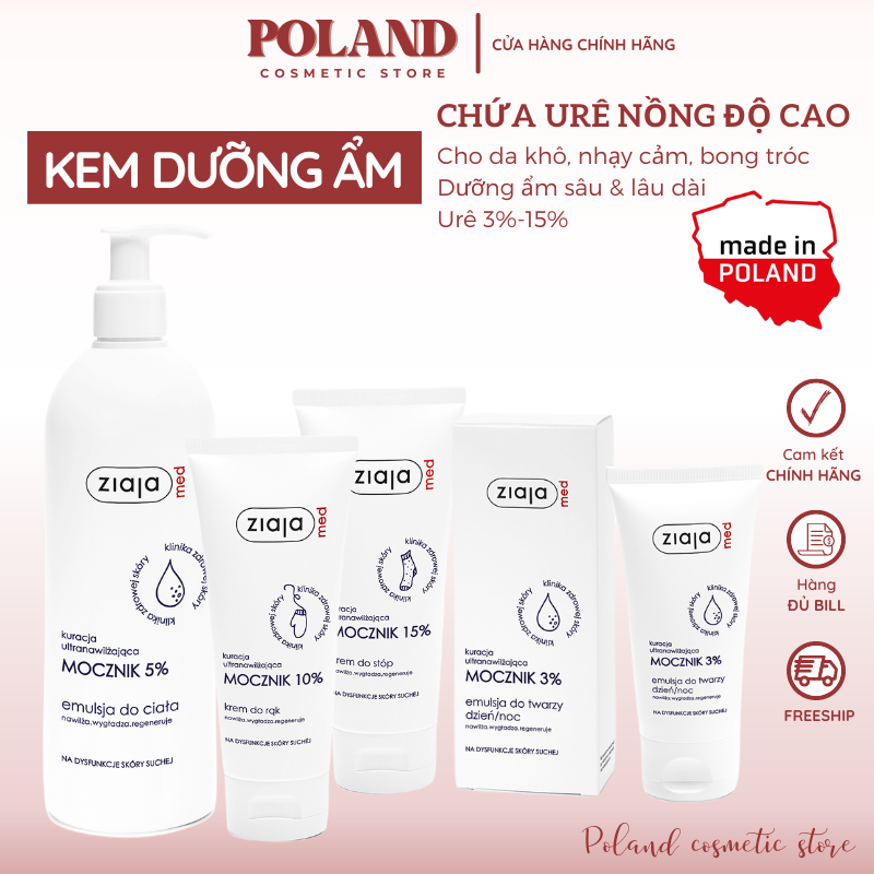  Kem dưỡng ẩm Ziaja Med Mocznik với Urê hàm lượng cao giúp dưỡng ẩm sâu và lâu dài đặc biệt dành cho da nhạy cảm bong tróc 