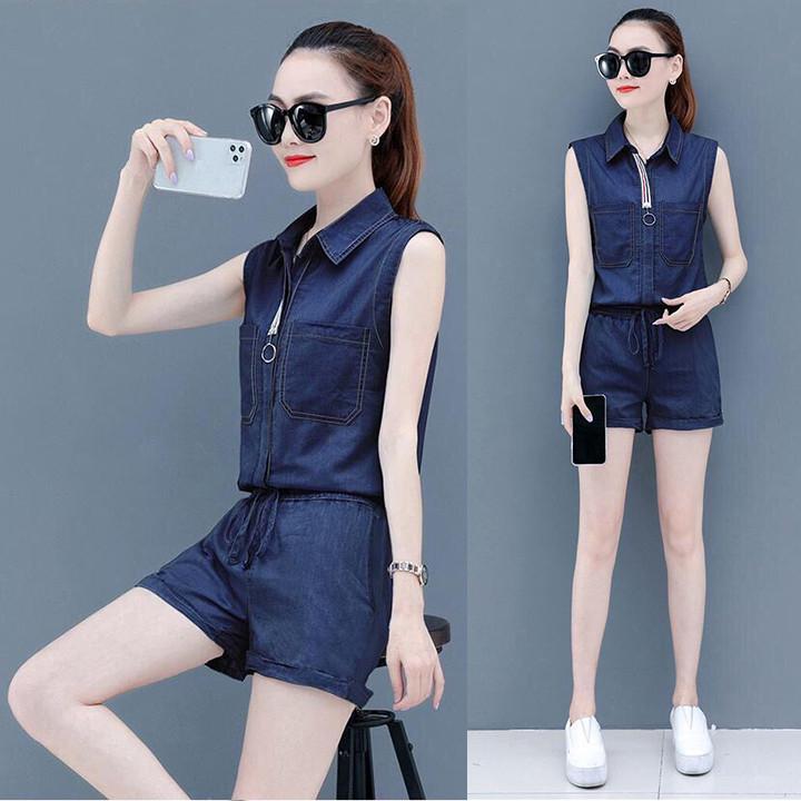 Jumsuit phối túi ngực eo thun s641