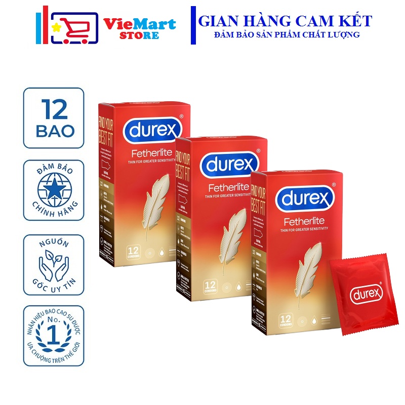 [HCM]Bộ 2 Hộp Bao cao su Durex Fetherlite 12 bao / hộp + Tặng 1 Hộp cùng loại