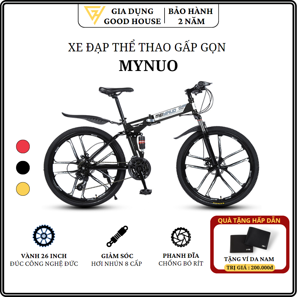Xe đạp thể thao gấp gọn MYNUO,  khung thép siêu bền phanh đĩa cơ học 7 cấp độ kết hợp giảm sóc thủy lực. BẢO HÀNH TOÀN QUỐC 2 NĂM.