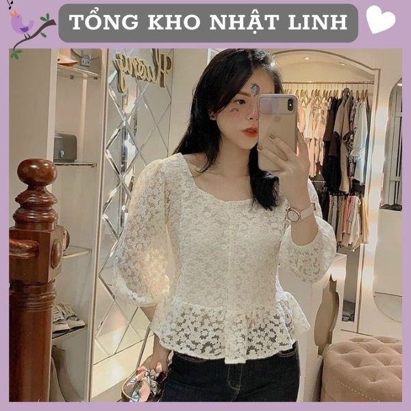 Áo sơ mi nữ cổ vuông áo kiểu nữ đẹp thêu hoa Nhật Linh - Mã A553
