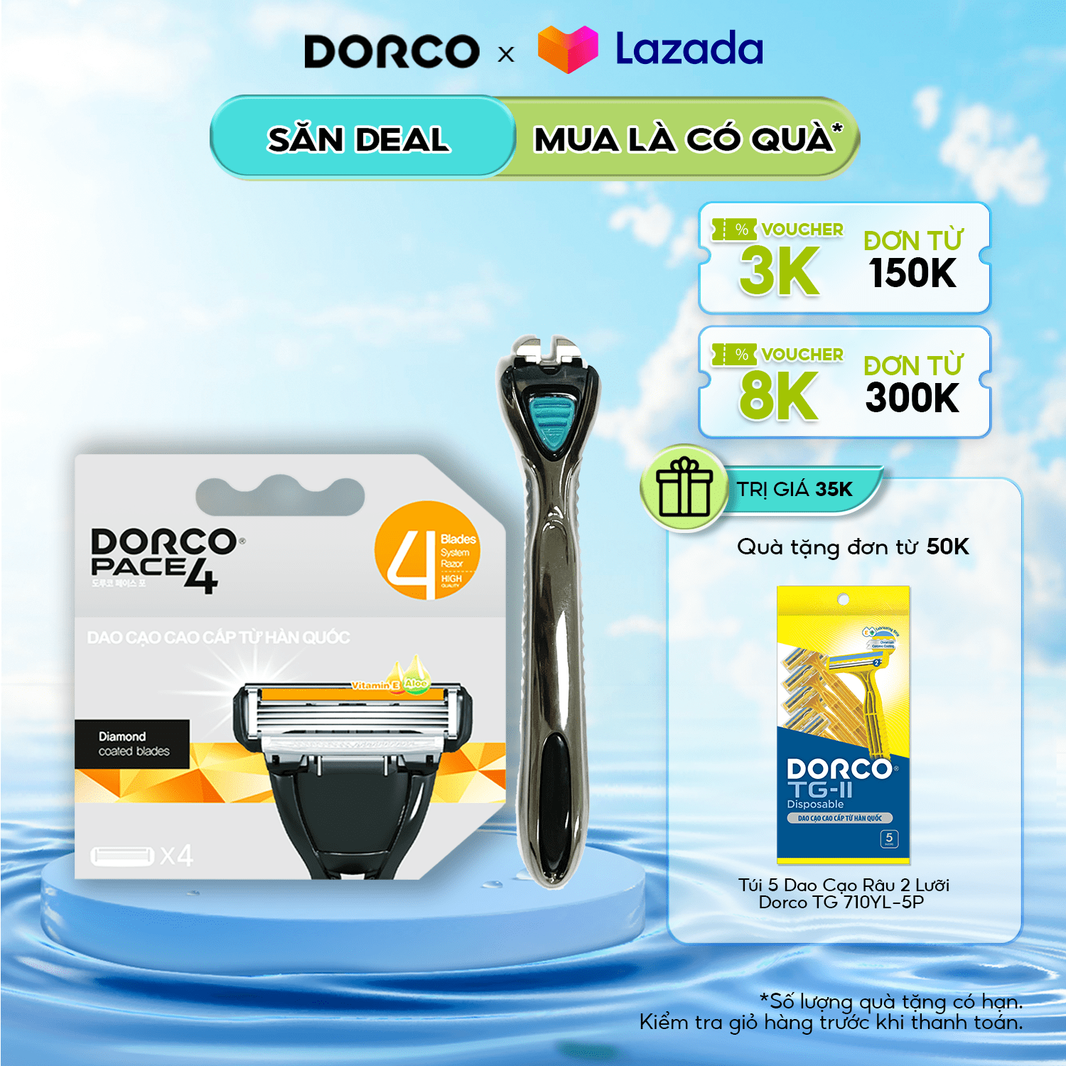 Hộp 4 đầu dao cạo 4 lưỡi dorco pace 4 và hộp quà tặng tay cầm dao cạo dorco _bundle)