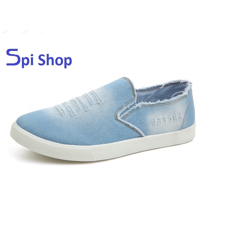 ☒  Giày Lười Vải Bò Nam Màu Xanh Nhạt Dáng Hàn Quốc Spiso045