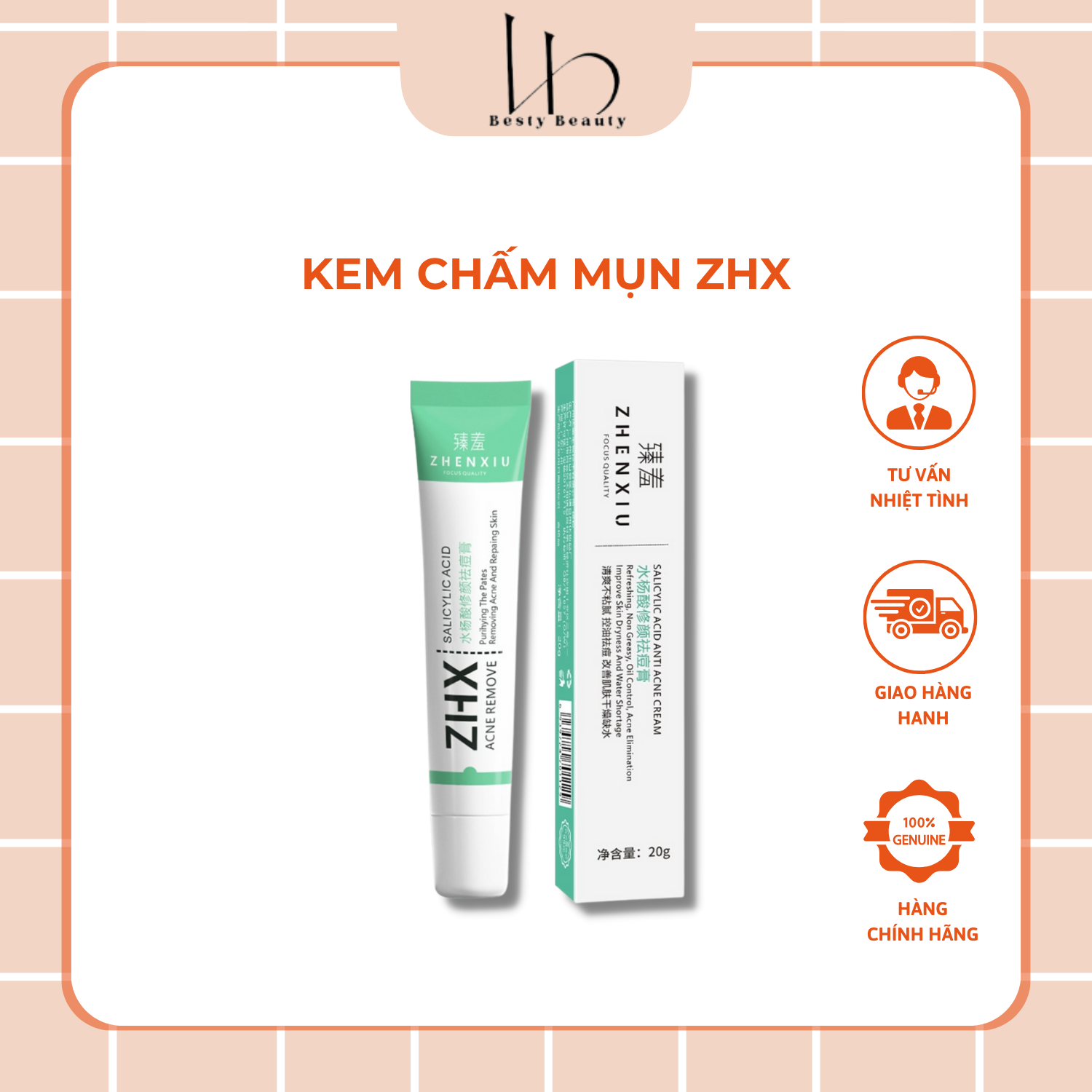 Kem chấm mụn zhx gel chấm mụn, hỗ trợ giảm mụn ẩn, mụn bọc, mụn v.iêm, mờ thâm mụn 20g -besty beauty