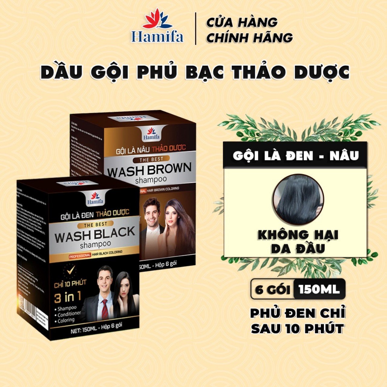 [GIAO HỎA TỐC]Dầu Gội Phủ Bạc Hamifa Dầu Gội Thảo Dược Nhuộm Tóc Gội Là Đen Trong 5 phút - Hộp 6 Gói 25ml