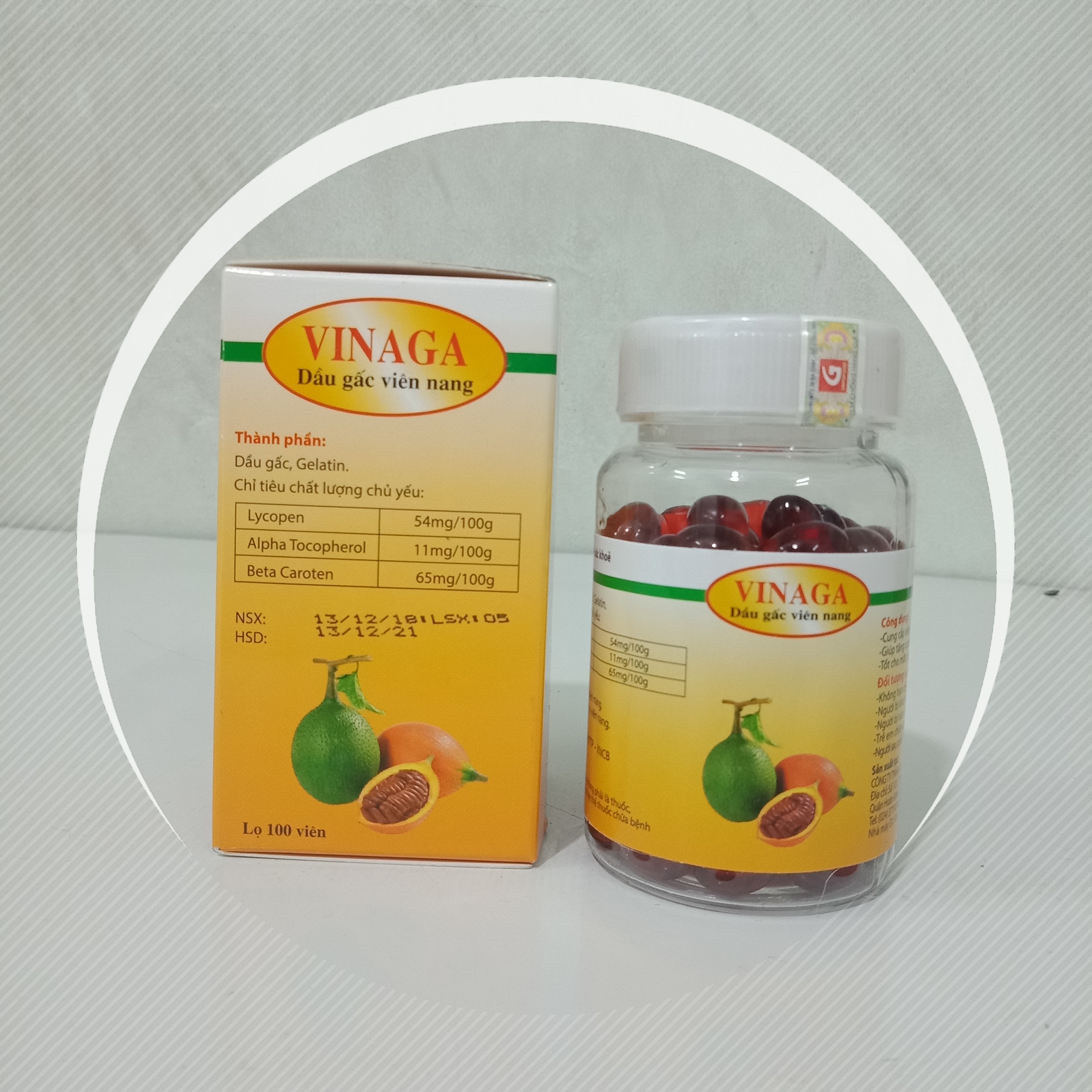 Dầu gấc VINAGA bổ mắt, tốt cho da tóc, tim mạch ( lọ 100 viên), thích hợp với những người làm  việc với máy tính, tai nghe bluetooth thường xuyên