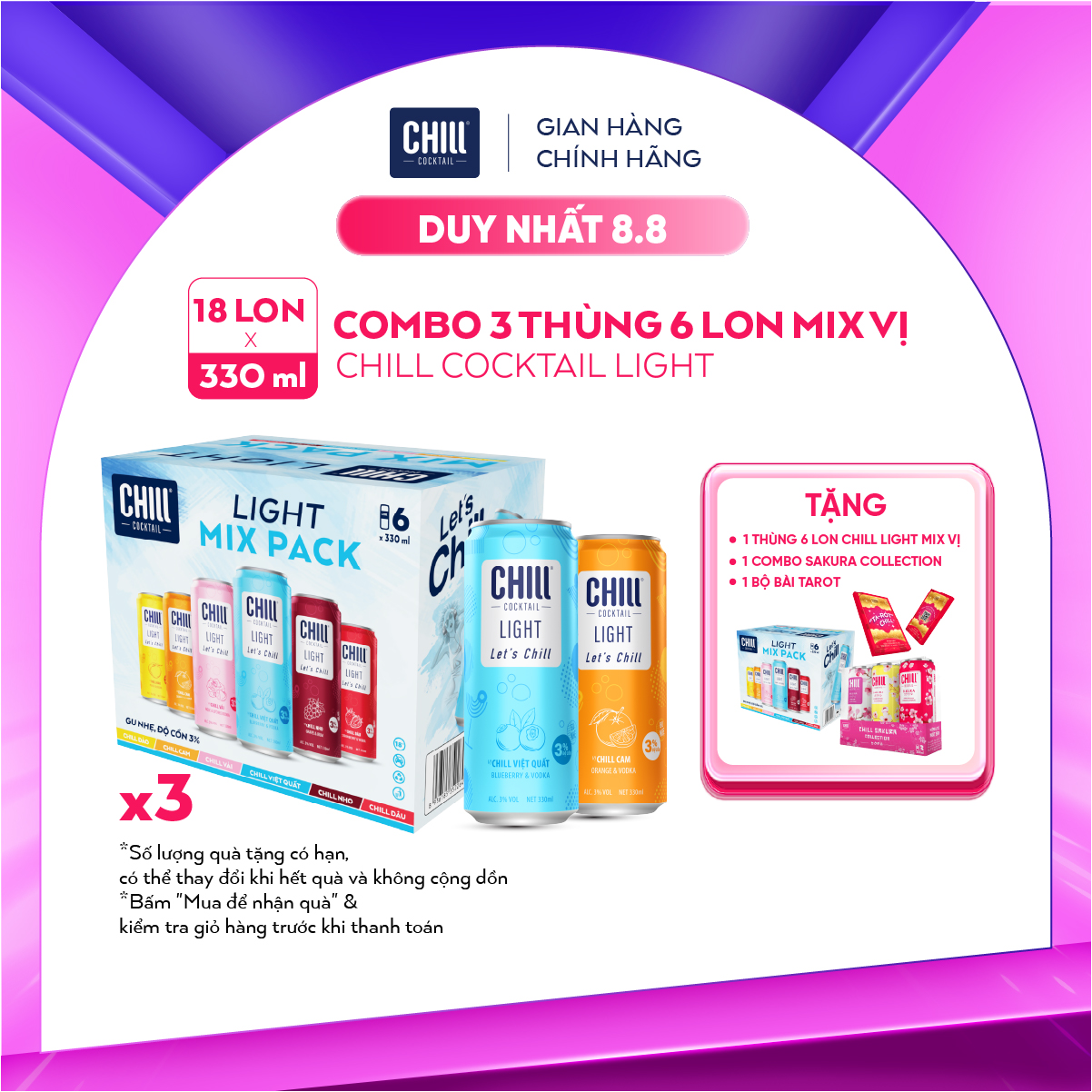 Combo 3 thùng 6 lon Chill Cocktail mix vị 330ml/lon