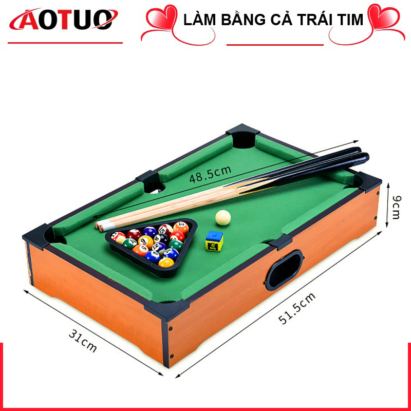 (XẢ HÀNG - THANH LÝ) Bàn bida bi-a loại KHÔNG CHÂN kích thước 51,5 x 310 x 9,5cm (Đầy đủ bóng, 2 gậy, nơ... như hình) - Số lượng có hạn - Quà tặng cho bé dịp sinh nhật, giáng sinh, Lễ, Tết