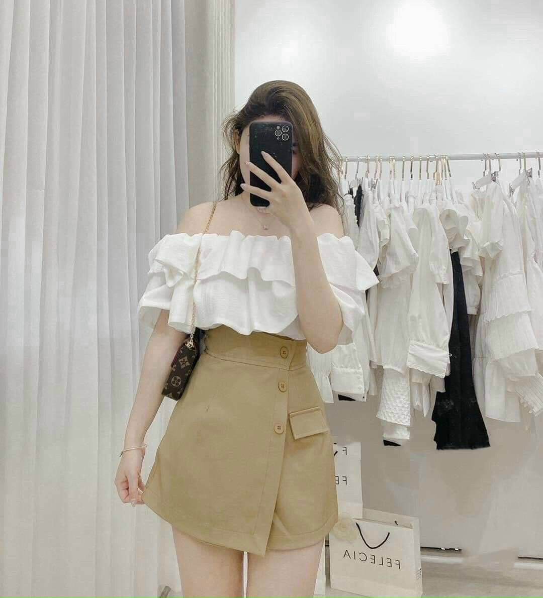 Set đùi giả váy và áo trễ vai hai bèo dễ thương Eoheo shop