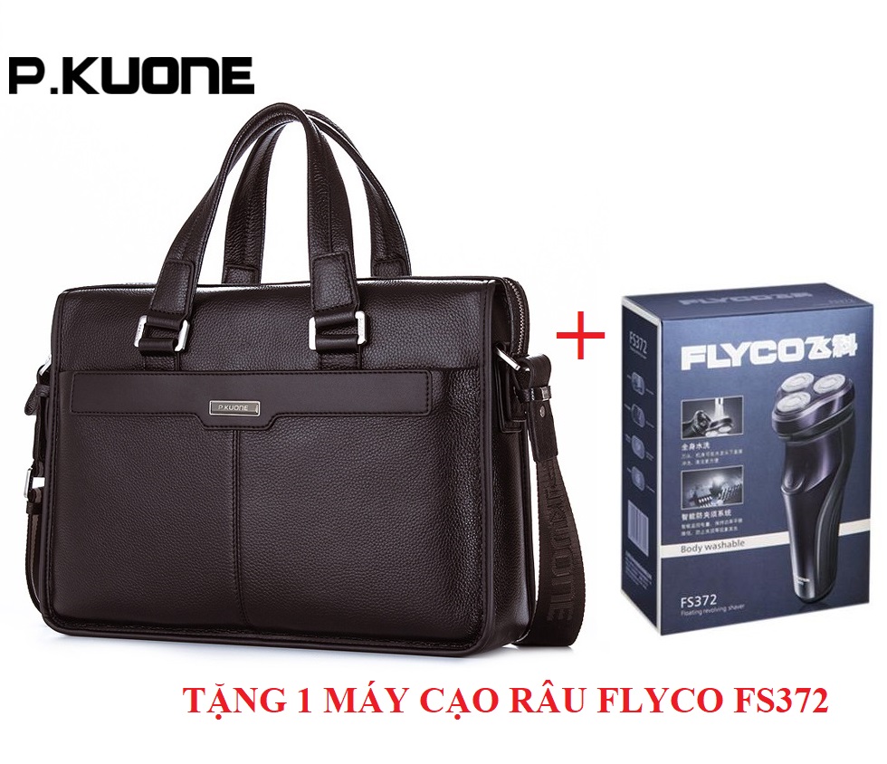 [HCM]Cặp Da Nam Công Sở P.KUONE + Tặng 1 Máy Cạo Râu Flyco FS372