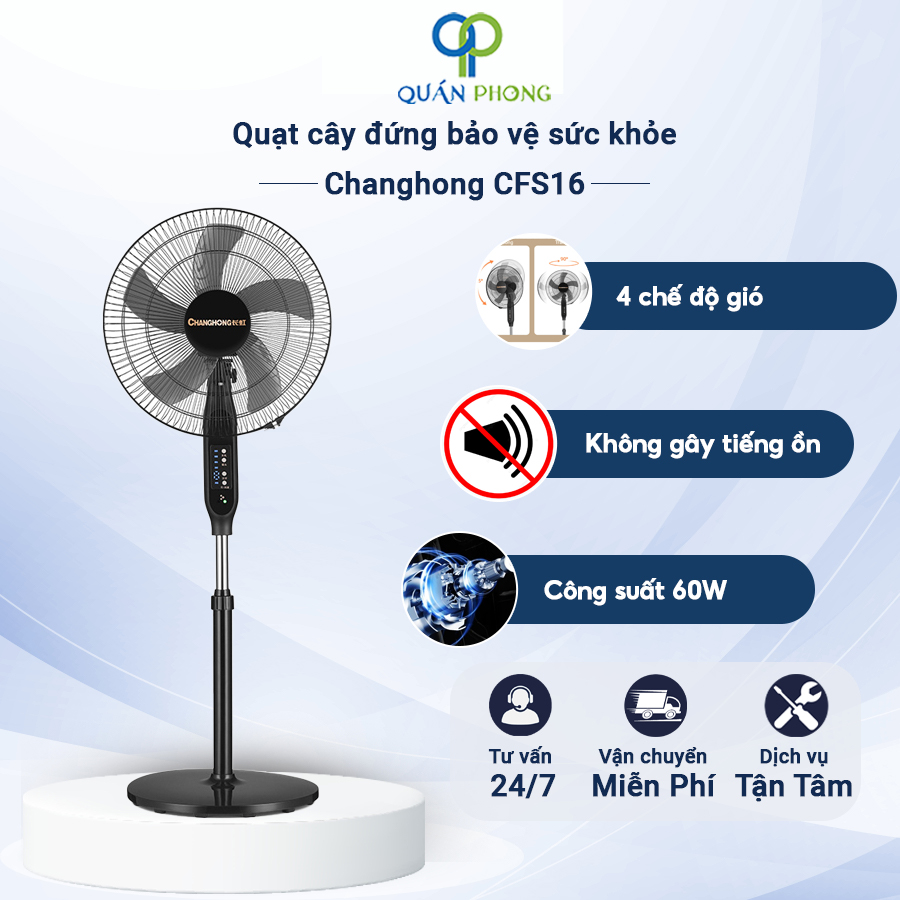 Quạt Đứng 5 Cánh Xiaomi Changhong CFS16 Kèm Điều Khiển Từ Xa Màu Đen Chiều Cao Linh Hoạt Quạt Xiaomi Thông Minh Công Suất 60W Hoạt Động Êm Ru