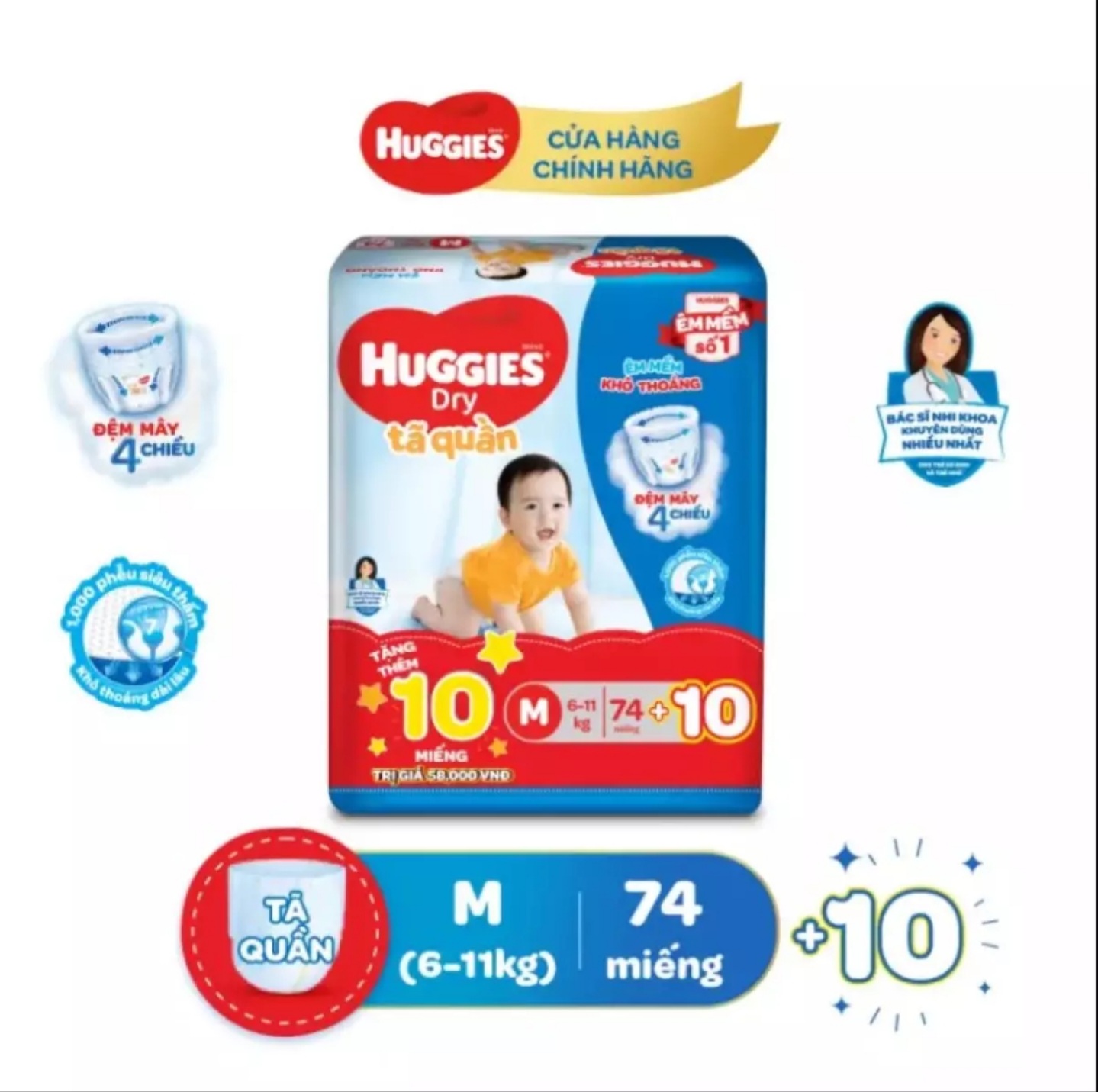 Tã quần huggies dry super jumbo size m 74 miếng