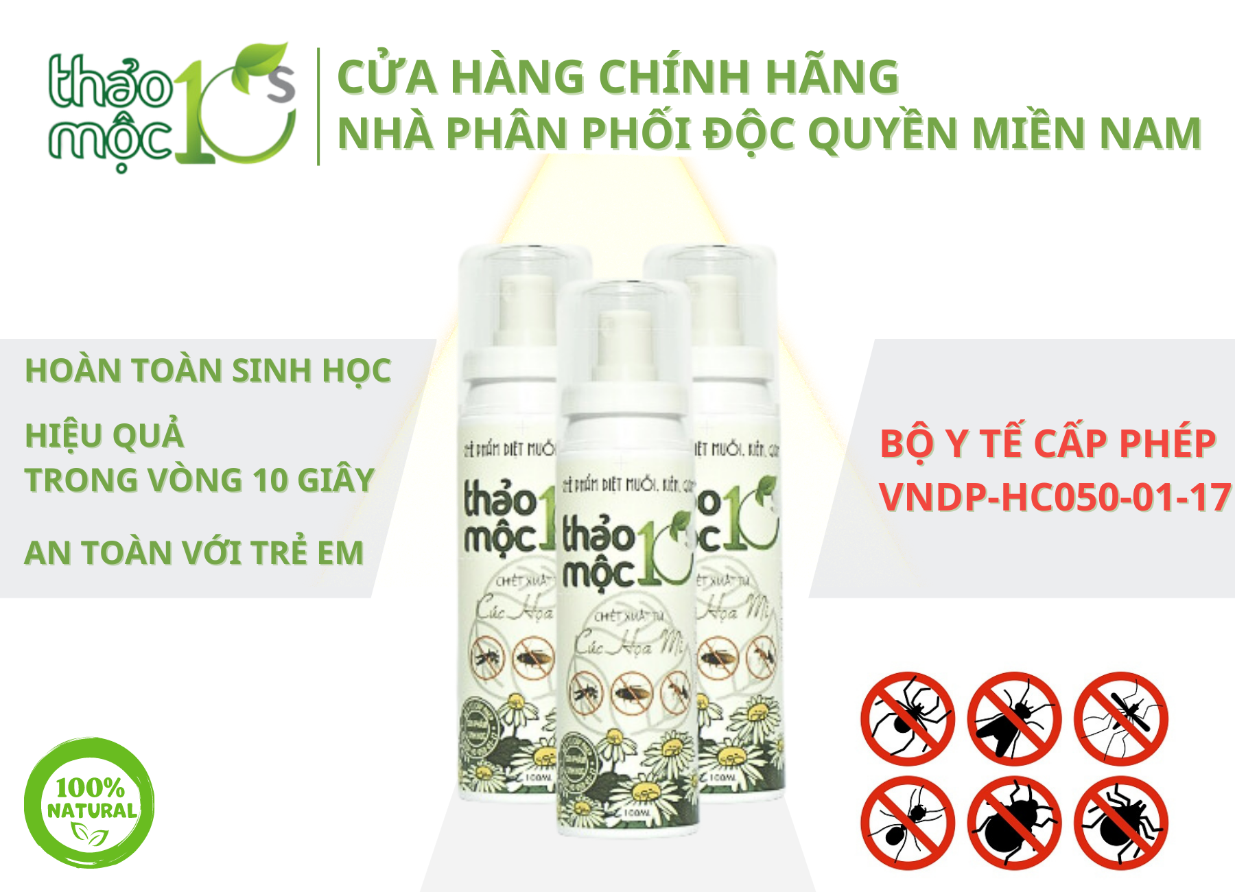 Bình xịt diệt côn trùng muỗi, kiến, gián,mối Thảo mộc 10s 100% Sinh học Chai 100ml An toàn cho sức khỏe - Hiệu quả  Tiện lợi