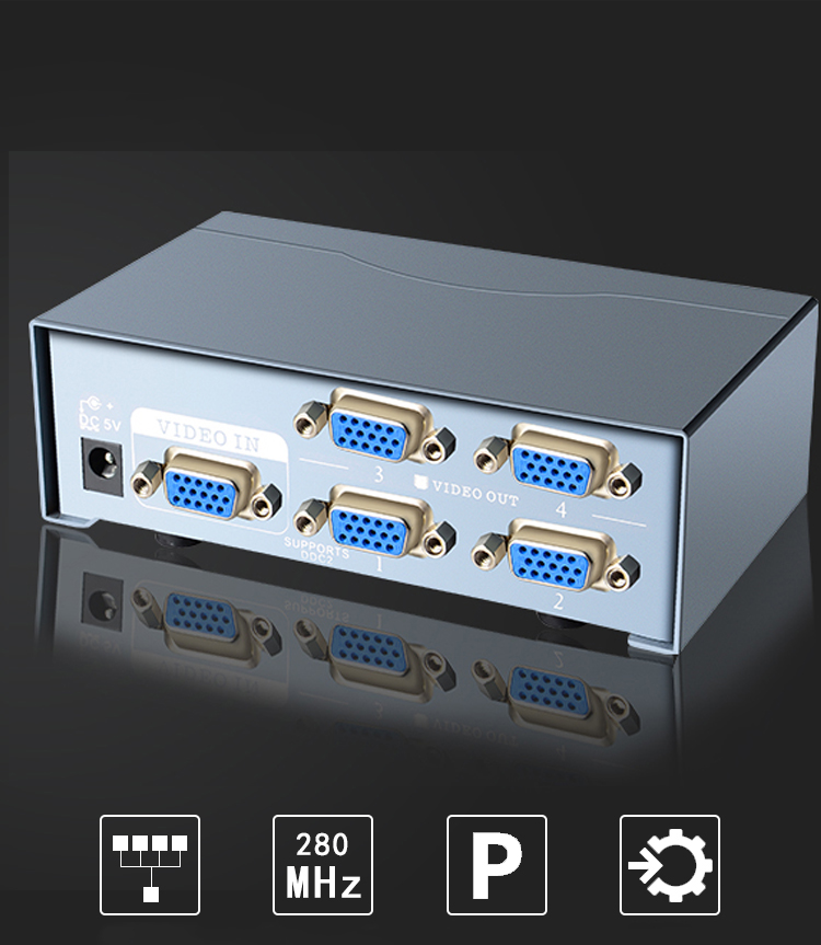 Bộ chia VGA từ 1 ra 2/ 4 cổng cho màn hình, máy chiếu cùng lúc có nguồn - Jinghua V603