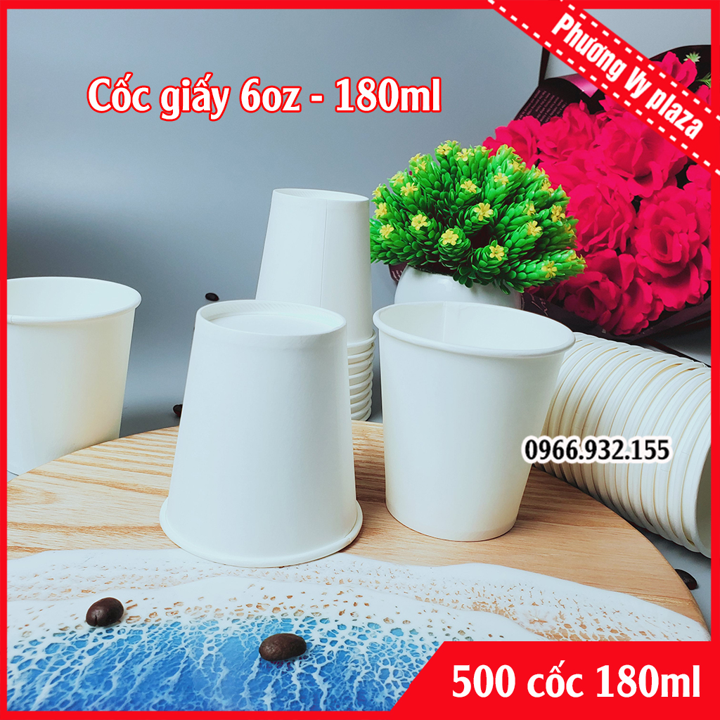 50 Cốc Giấy 180ml Ly Giấy Dùng 1 Lần Uống Nước Trong Cửa Hàng, Siêu Thị, Văn Phòng, Công Sở