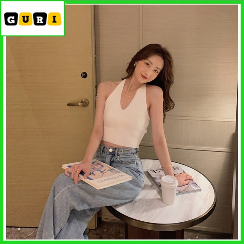 [HCM]Áo croptop nữ kiểu 2 dây ôm body sang trọng Croptop nữ ôm màu trắng đen chất len đẹp thời trang cao cấp GURI