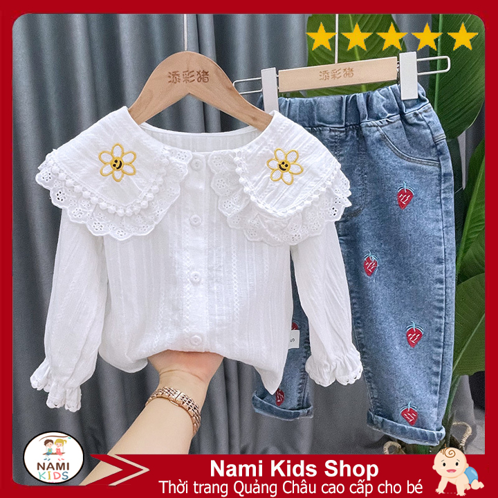 [43:H37] Set quần áo bé gái thêu hoa dễ thương hàng QCCC (có tách lẻ từng món)