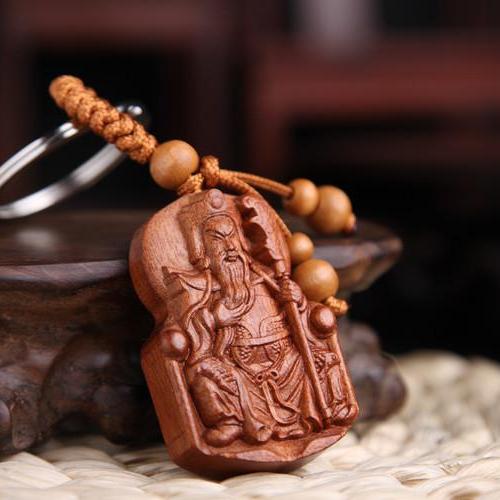 Móc Khóa Gỗ Thủ Công Khắc Hình Thánh Quan Công Cầm Đao